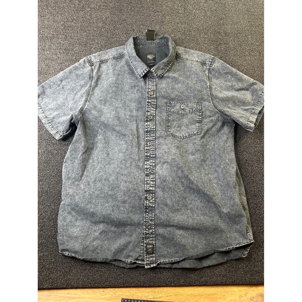 Harley-Davidson Mens Short Sleeve Acid Wash Button Up Shirt Gray 96433-16VM 2XL